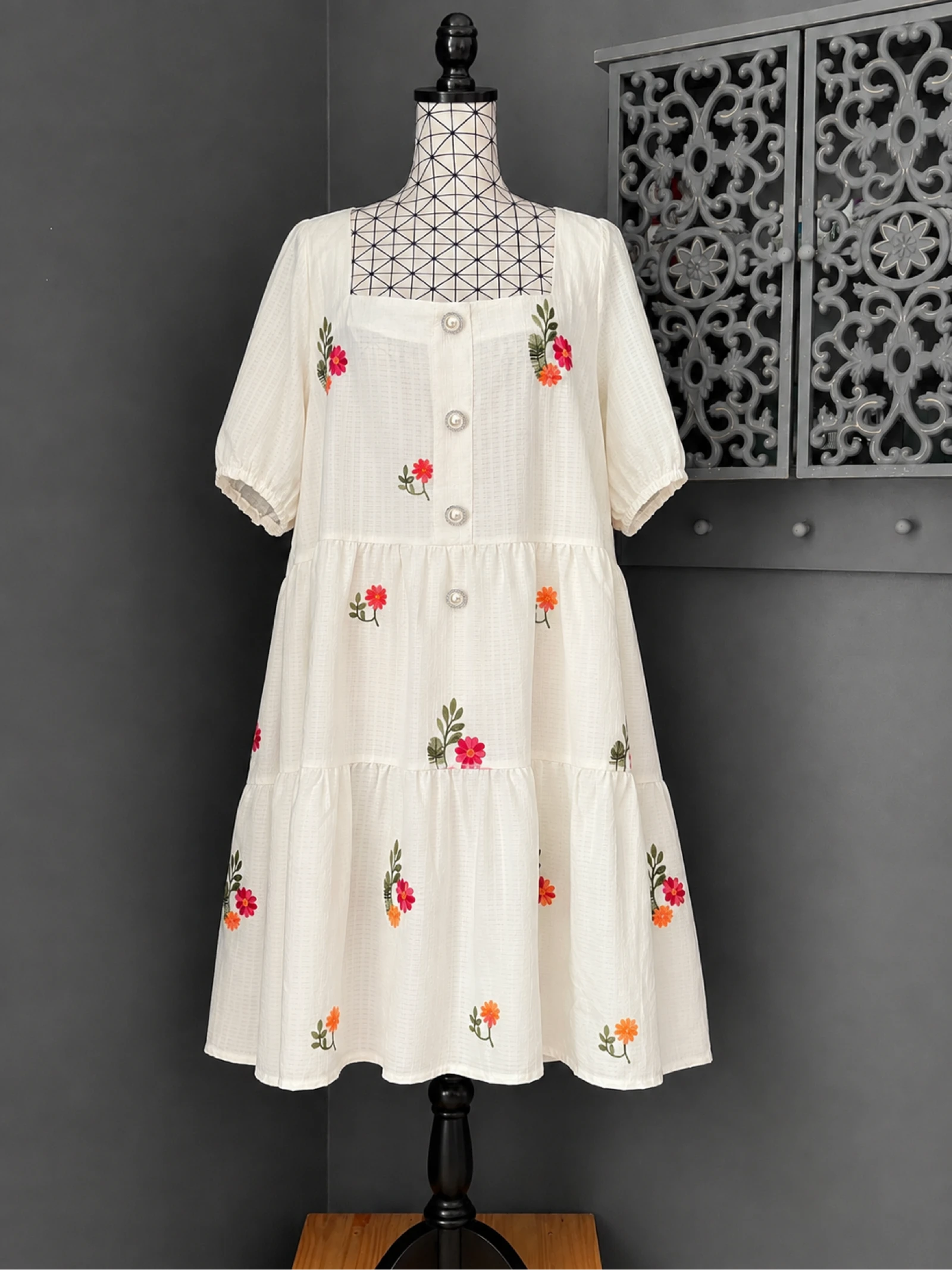 💖 robe blanche brodée fleurs grande taille 54 bohème romantique dos noué 💖
